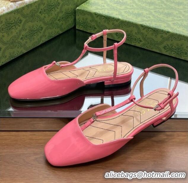 Shop Duplicate Gucci Double G Ballet Flat in Patent Leather Pink 724123