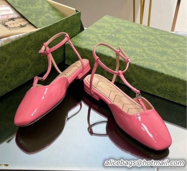 Shop Duplicate Gucci Double G Ballet Flat in Patent Leather Pink 724123