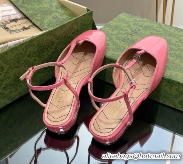 Shop Duplicate Gucci Double G Ballet Flat in Patent Leather Pink 724123