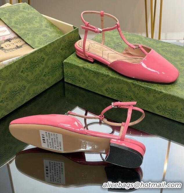 Shop Duplicate Gucci Double G Ballet Flat in Patent Leather Pink 724123