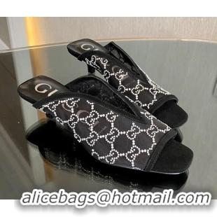 Buy Fashionable Gucci Crystal GG Mesh and Leather Slide Sandals 3.5cm Black 724126