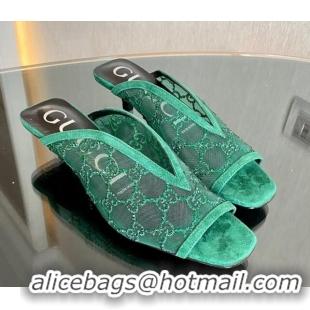 Charming Gucci Crystal GG Mesh and Suede Slide Sandals 3.5cm Green 724128