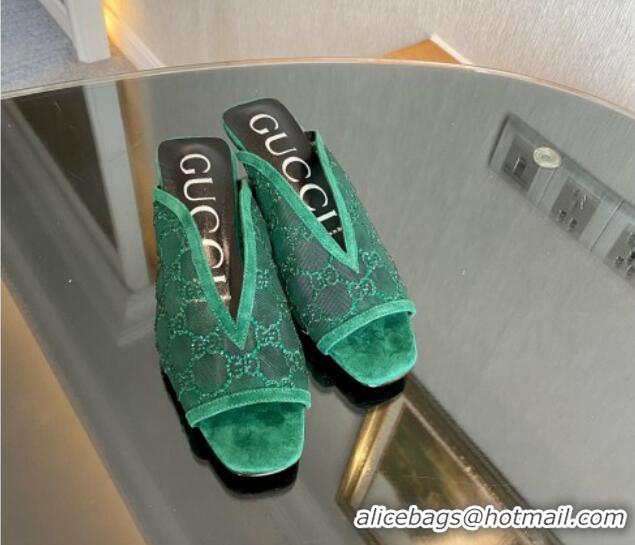 Charming Gucci Crystal GG Mesh and Suede Slide Sandals 3.5cm Green 724128