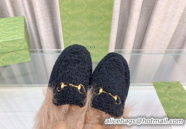 Popular Style Gucci Shearling Flat Slipper Black 728014