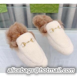 Good Product Gucci Shearling Flat Slipper White 728015