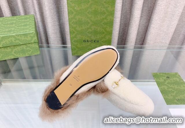 Good Product Gucci Shearling Flat Slipper White 728015