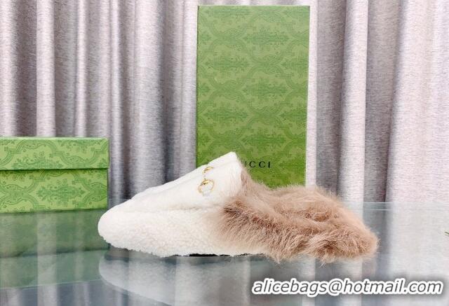 Good Product Gucci Shearling Flat Slipper White 728015