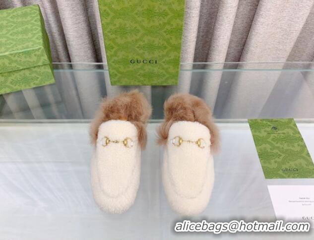 Good Product Gucci Shearling Flat Slipper White 728015