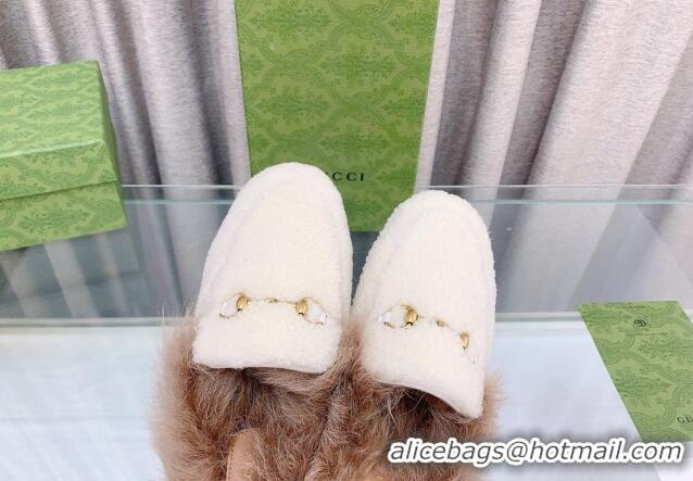 Good Product Gucci Shearling Flat Slipper White 728015