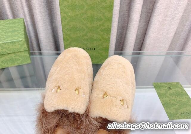 Lower Price Gucci Shearling Flat Slipper Beige 728018