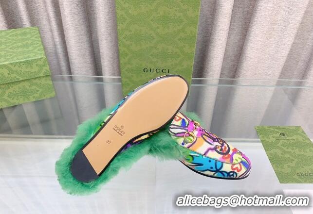 Perfect Gucci Flat Slipper in Animal Printed Leather Green 728020