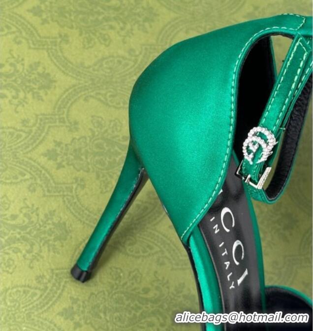 Well Crafted Gucci Heel Sandals with Crystals in Satin 7.5cm Emerald Green 081006