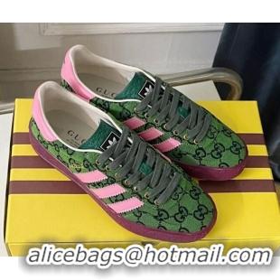 Stylish adidas x Gucci Gazelle GG Canvas Low-top Sneakers Green/Light Pink 081007