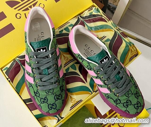 Stylish adidas x Gucci Gazelle GG Canvas Low-top Sneakers Green/Light Pink 081007