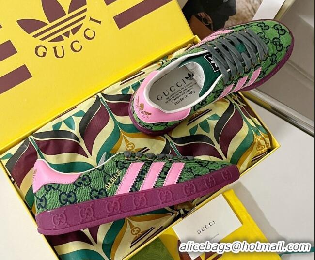 Stylish adidas x Gucci Gazelle GG Canvas Low-top Sneakers Green/Light Pink 081007