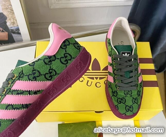 Stylish adidas x Gucci Gazelle GG Canvas Low-top Sneakers Green/Light Pink 081007