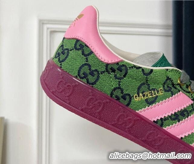 Stylish adidas x Gucci Gazelle GG Canvas Low-top Sneakers Green/Light Pink 081007