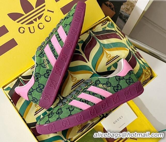 Stylish adidas x Gucci Gazelle GG Canvas Low-top Sneakers Green/Light Pink 081007