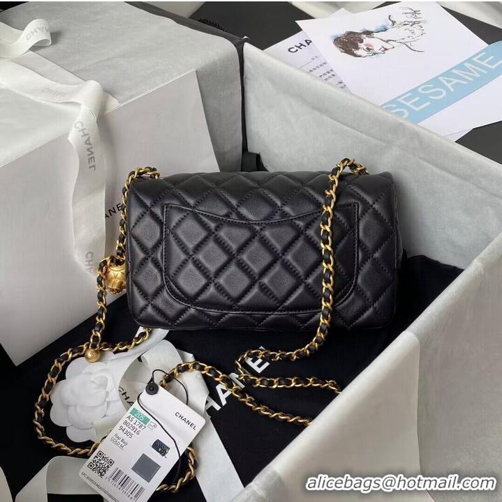 Good Product Chanel MINI Flap Bag Original Sheepskin Leather AS1787 Black & Gold Ball