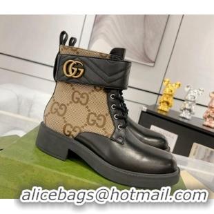 Good Looking Gucci Jumbo GG Canvas and Leather Lace-up Ankle Boots with Double 0814021