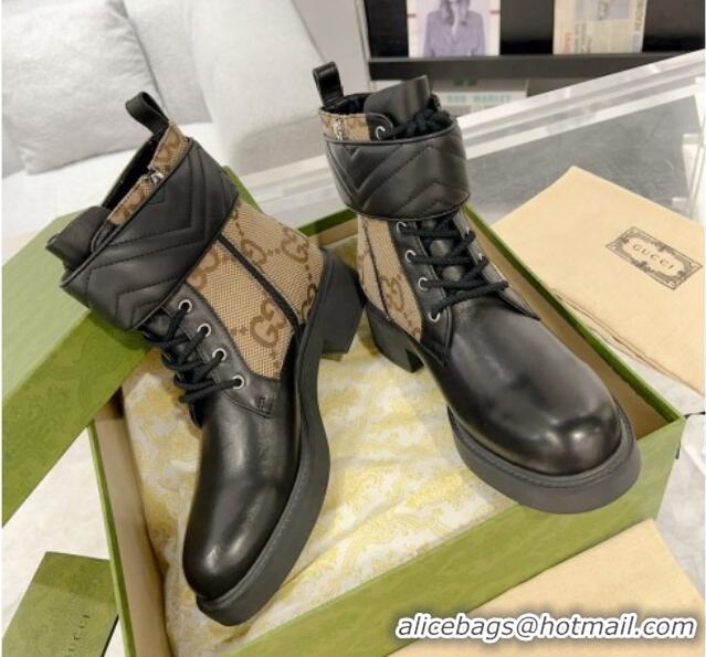 Good Looking Gucci Jumbo GG Canvas and Leather Lace-up Ankle Boots with Double 0814021