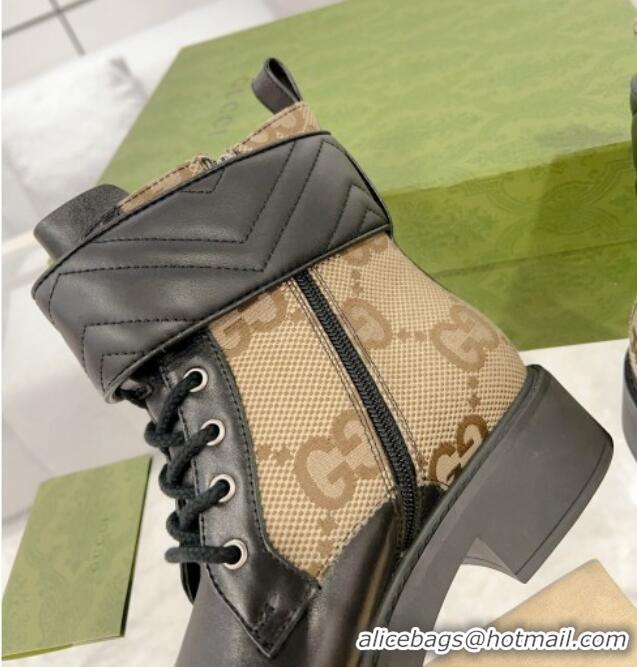 Good Looking Gucci Jumbo GG Canvas and Leather Lace-up Ankle Boots with Double 0814021