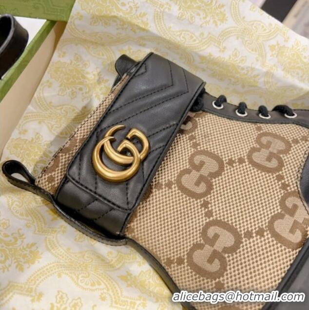 Good Looking Gucci Jumbo GG Canvas and Leather Lace-up Ankle Boots with Double 0814021