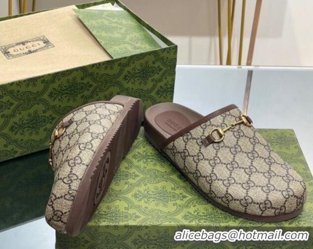 Grade Quality Gucci GG Supreme Canvas Horsebit Flat Mules 814025