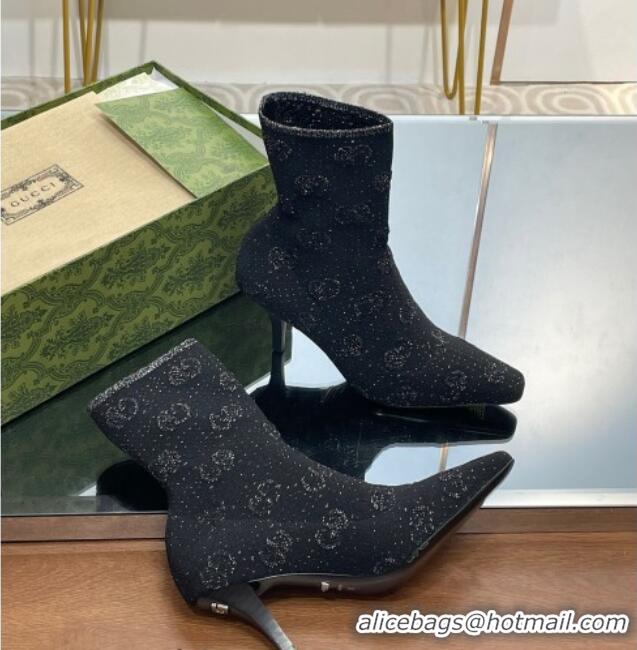 Top Grade Gucci GG Knit Ankle Boots 7.5cm Black 814024