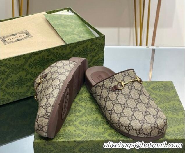 Best Grade Gucci GG Supreme Canvas Horsebit Flat Mules 814026