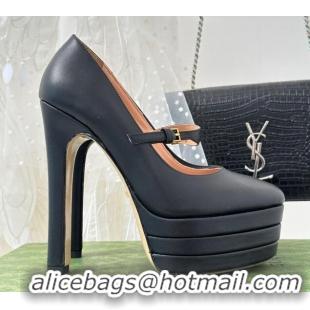 Famous Brand Gucci High Heel Pump in Black Calfskin 135mm Heel 381818