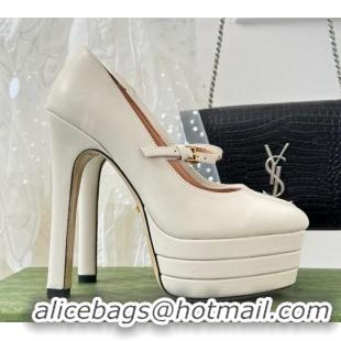 Charming Gucci High Heel Pump in White Calfskin 135mm Heel 381819