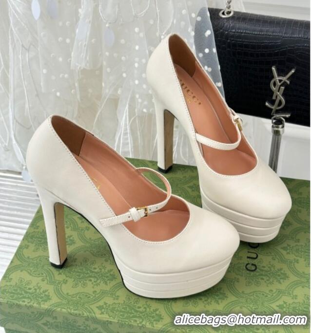 Charming Gucci High Heel Pump in White Calfskin 135mm Heel 381819