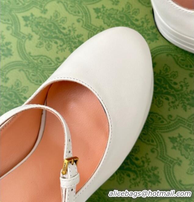 Charming Gucci High Heel Pump in White Calfskin 135mm Heel 381819