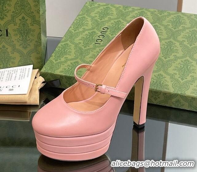 Top Design Gucci High Heel Pump in Pink Calfskin 135mm Heel 2381821