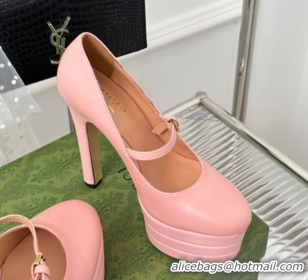 Top Design Gucci High Heel Pump in Pink Calfskin 135mm Heel 2381821