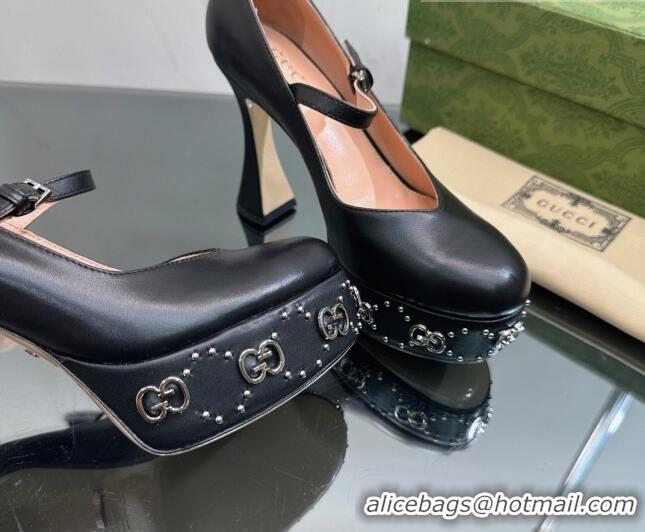 Unique Style Gucci Platform Pump with GG Studs 740602 Black