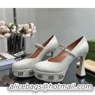 Hot Style Gucci Platform Pump with GG Studs 740602 White