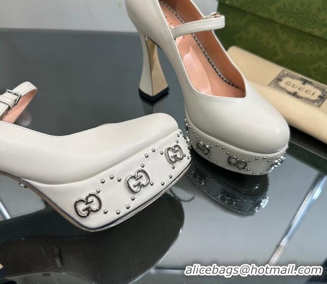 Hot Style Gucci Platform Pump with GG Studs 740602 White