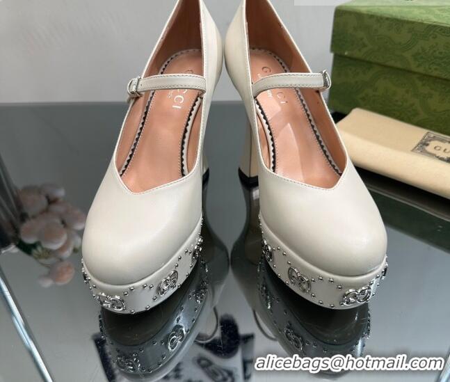 Hot Style Gucci Platform Pump with GG Studs 740602 White