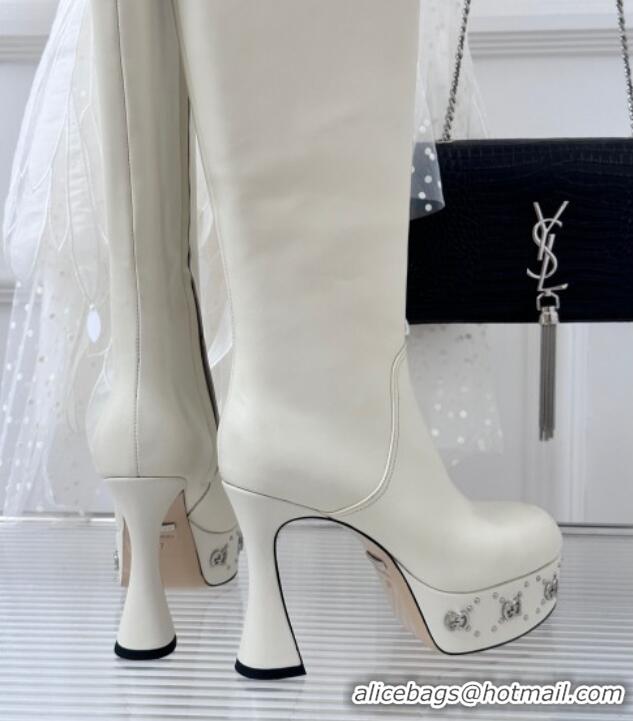 Good Product Gucci Platform High Boots with GG Studs 750519 White