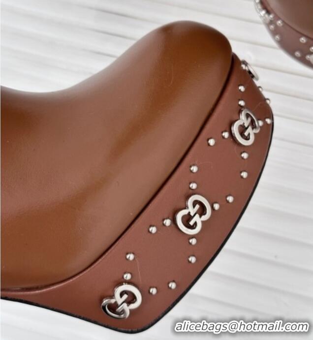 Good Looking Gucci Platform High Boots with GG Studs 750519 Brown