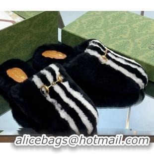 Good Quality Gucci Shearling Wool Princetown Slippers White/Black 821001