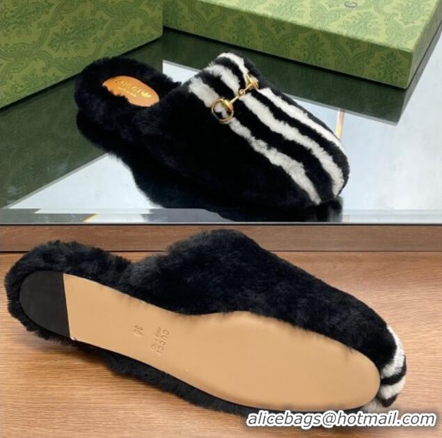 Good Quality Gucci Shearling Wool Princetown Slippers White/Black 821001