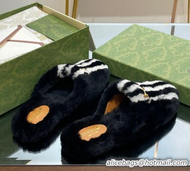 Good Quality Gucci Shearling Wool Princetown Slippers White/Black 821001