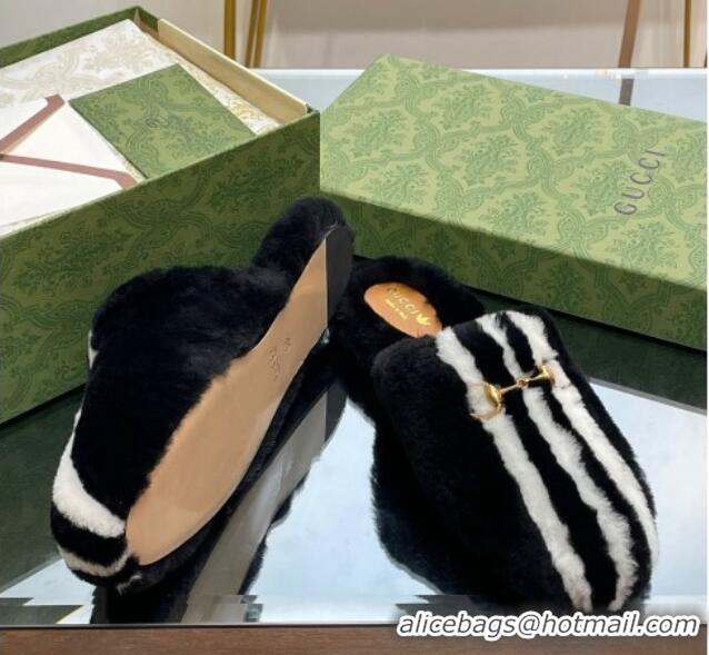 Good Quality Gucci Shearling Wool Princetown Slippers White/Black 821001