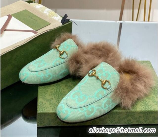 Pretty Style Gucci Jumbo GG Canvas and Wool Princetown Slippers Light Green 821003