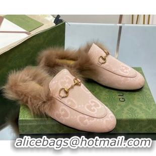 Durable Gucci Jumbo GG Canvas and Wool Princetown Slippers Nude 821005