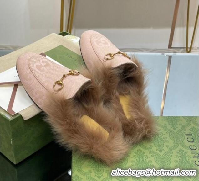 Durable Gucci Jumbo GG Canvas and Wool Princetown Slippers Nude 821005