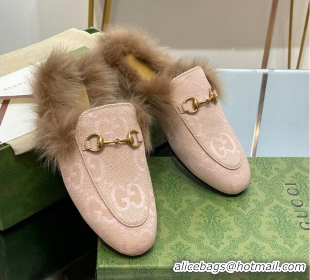 Durable Gucci Jumbo GG Canvas and Wool Princetown Slippers Nude 821005